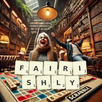 Creative illustration for a Scrabble game with the word FAIRISHLY spelled out in tiles on the board.