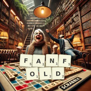 Creative illustration for a Scrabble game with the word FANFOLD spelled out in tiles on the board.