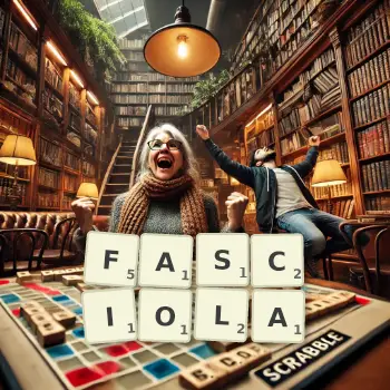 Creative illustration for a Scrabble game with the word FASCIOLA spelled out in tiles on the board.