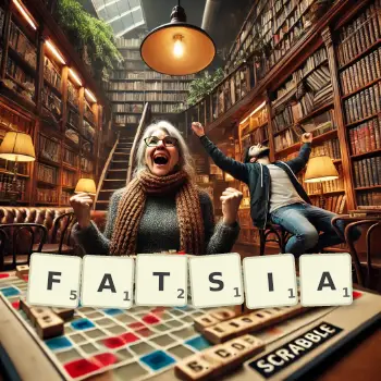 Creative illustration for a Scrabble game with the word FATSIA spelled out in tiles on the board.