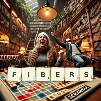 Creative illustration for a Scrabble game with the word FIBERS spelled out in tiles on the board.