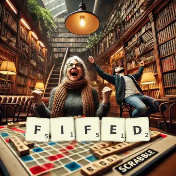 Creative illustration for a Scrabble game with the word FIFED spelled out in tiles on the board.