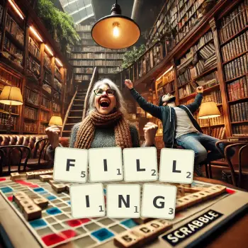 Creative illustration for a Scrabble game with the word FILLING spelled out in tiles on the board.