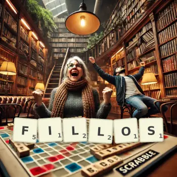 Creative illustration for a Scrabble game with the word FILLOS spelled out in tiles on the board.