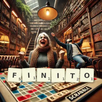 Creative illustration for a Scrabble game with the word FINITO spelled out in tiles on the board.