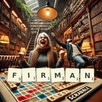 Creative illustration for a Scrabble game with the word FIRMAN spelled out in tiles on the board.