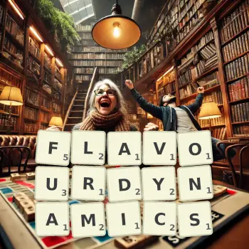 Creative illustration for a Scrabble game with the word FLAVOURDYNAMICS spelled out in tiles on the board.