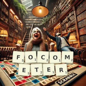 Creative illustration for a Scrabble game with the word FOCOMETER spelled out in tiles on the board.