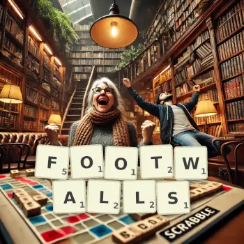 Creative illustration for a Scrabble game with the word FOOTWALLS spelled out in tiles on the board.