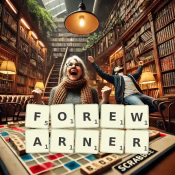 Creative illustration for a Scrabble game with the word FOREWARNER spelled out in tiles on the board.