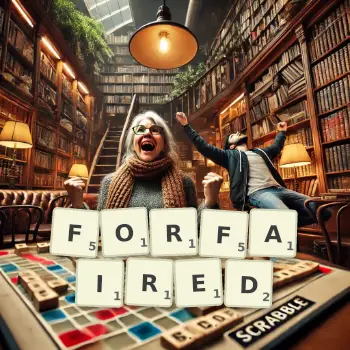 Creative illustration for a Scrabble game with the word FORFAIRED spelled out in tiles on the board.