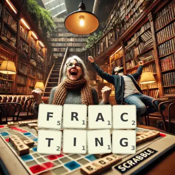 Creative illustration for a Scrabble game with the word FRACTING spelled out in tiles on the board.