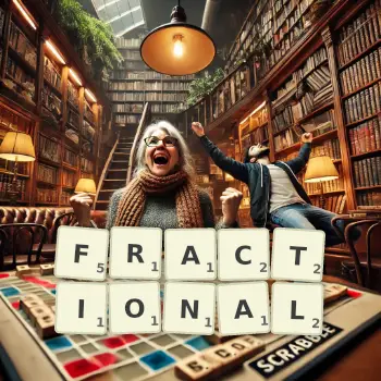 Creative illustration for a Scrabble game with the word FRACTIONAL spelled out in tiles on the board.