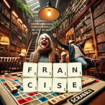 Creative illustration for a Scrabble game with the word FRANCISE spelled out in tiles on the board.