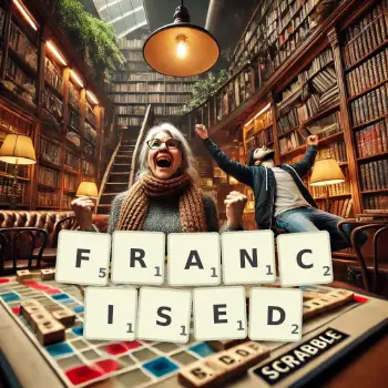 Creative illustration for a Scrabble game with the word FRANCISED spelled out in tiles on the board.