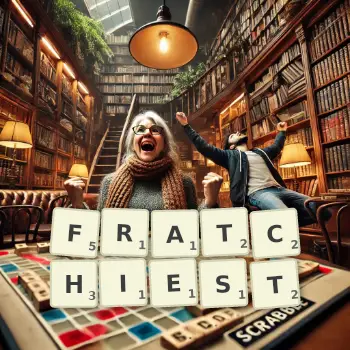 Creative illustration for a Scrabble game with the word FRATCHIEST spelled out in tiles on the board.
