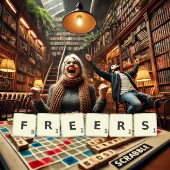 Creative illustration for a Scrabble game with the word FREERS spelled out in tiles on the board.