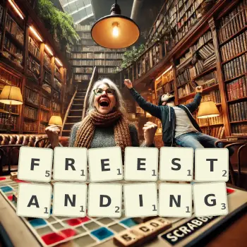 Creative illustration for a Scrabble game with the word FREESTANDING spelled out in tiles on the board.
