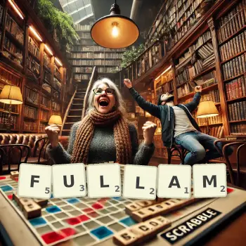 Creative illustration for a Scrabble game with the word FULLAM spelled out in tiles on the board.