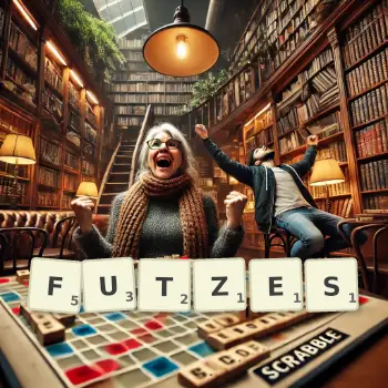 Creative illustration for a Scrabble game with the word FUTZES spelled out in tiles on the board.