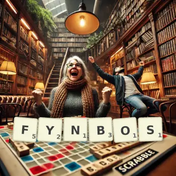 Creative illustration for a Scrabble game with the word FYNBOS spelled out in tiles on the board.