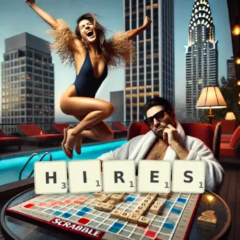 Creative illustration for a Scrabble game with the word HIRES spelled out in tiles on the board.