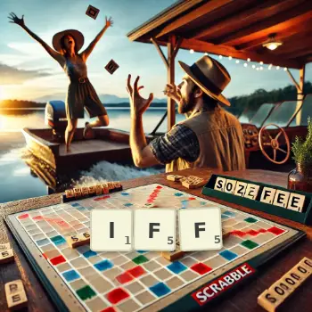 Creative illustration for a Scrabble game with the word IFF spelled out in tiles on the board.