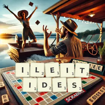 Creative illustration for a Scrabble game with the word ILEITIDES spelled out in tiles on the board.
