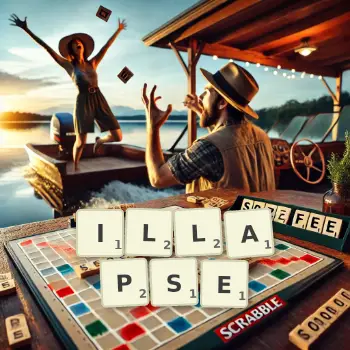 Creative illustration for a Scrabble game with the word ILLAPSE spelled out in tiles on the board.