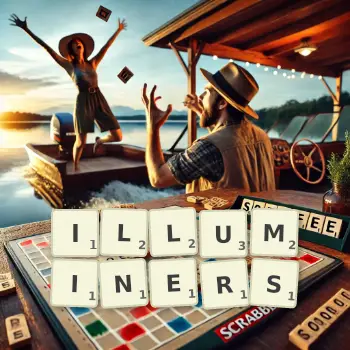 Creative illustration for a Scrabble game with the word ILLUMINERS spelled out in tiles on the board.