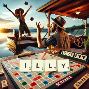 Creative illustration for a Scrabble game with the word ILLY spelled out in tiles on the board.