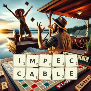 Creative illustration for a Scrabble game with the word IMPECCABLE spelled out in tiles on the board.