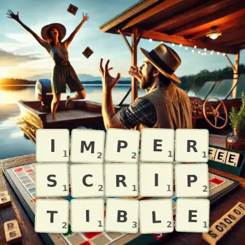 Creative illustration for a Scrabble game with the word IMPERSCRIPTIBLE spelled out in tiles on the board.