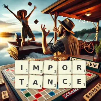 Creative illustration for a Scrabble game with the word IMPORTANCE spelled out in tiles on the board.