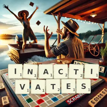 Creative illustration for a Scrabble game with the word INACTIVATES spelled out in tiles on the board.