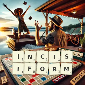 Creative illustration for a Scrabble game with the word INCISIFORM spelled out in tiles on the board.