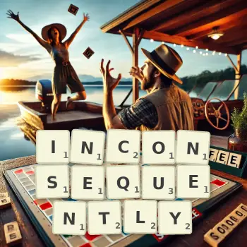 Creative illustration for a Scrabble game with the word INCONSEQUENTLY spelled out in tiles on the board.