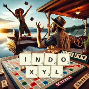 Creative illustration for a Scrabble game with the word INDOXYL spelled out in tiles on the board.