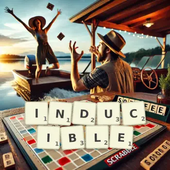 Creative illustration for a Scrabble game with the word INDUCIBLE spelled out in tiles on the board.