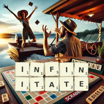 Creative illustration for a Scrabble game with the word INFINITATE spelled out in tiles on the board.