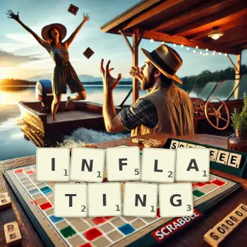 Creative illustration for a Scrabble game with the word INFLATING spelled out in tiles on the board.