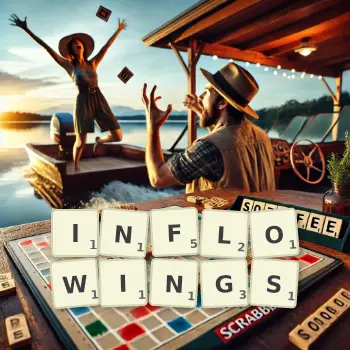 Creative illustration for a Scrabble game with the word INFLOWINGS spelled out in tiles on the board.