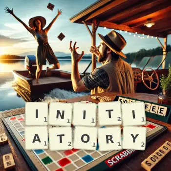 Creative illustration for a Scrabble game with the word INITIATORY spelled out in tiles on the board.