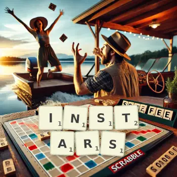 Creative illustration for a Scrabble game with the word INSTARS spelled out in tiles on the board.