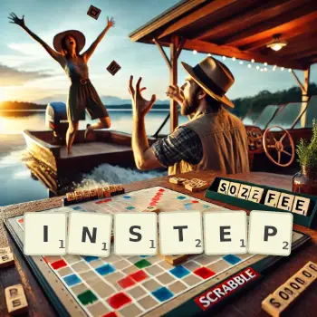 Creative illustration for a Scrabble game with the word INSTEP spelled out in tiles on the board.
