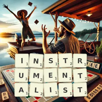 Creative illustration for a Scrabble game with the word INSTRUMENTALIST spelled out in tiles on the board.