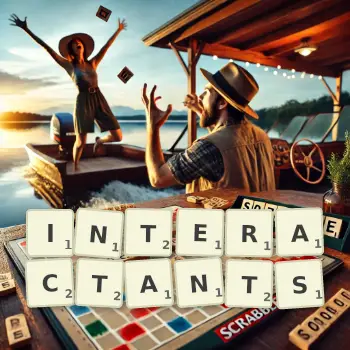 Creative illustration for a Scrabble game with the word INTERACTANTS spelled out in tiles on the board.