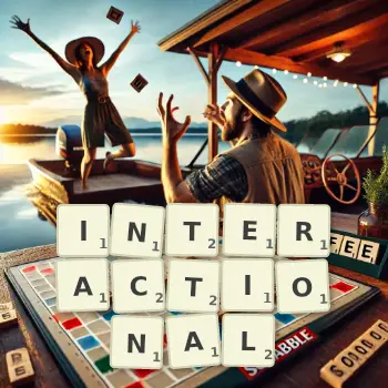 Creative illustration for a Scrabble game with the word INTERACTIONAL spelled out in tiles on the board.