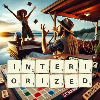 Creative illustration for a Scrabble game with the word INTERIORIZED spelled out in tiles on the board.