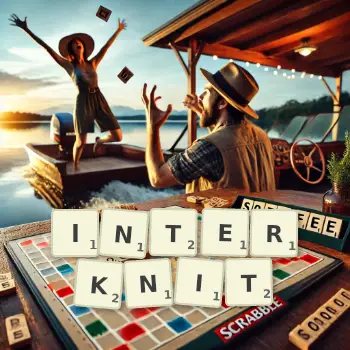 Creative illustration for a Scrabble game with the word INTERKNIT spelled out in tiles on the board.